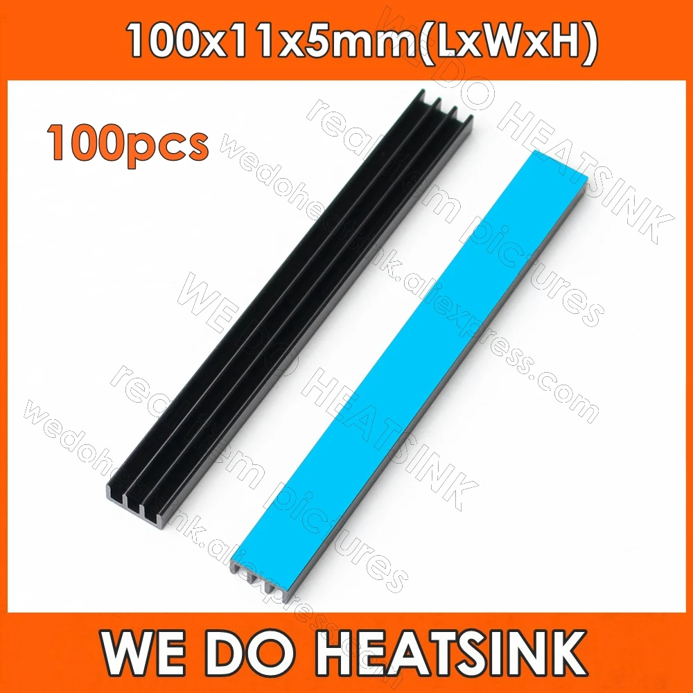 

WE DO HEATSINK 100pcs 100x11x5mm Black Extruded Aluminum Heat Sink 100x11x5mm Radiator for Electronic Chip RAM LED IC Cooler