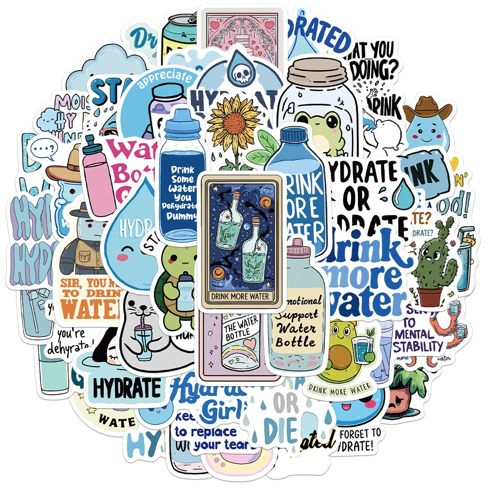 10/30/50pcs Stay Hydrated Cartoon Stickers Drink More Water Decals Suitcase Phone Notebook Car Funny Creative Sticker Decoration
