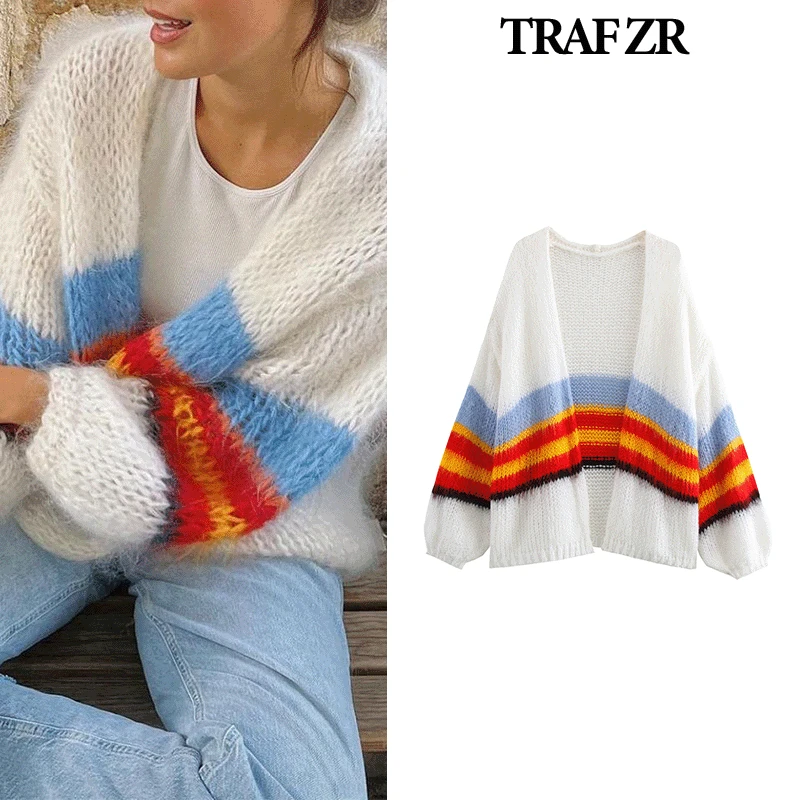 

TRAF ZR Loose Cardigan Femmes New Knitwear Outwear Y2k Vintage Top New in Coats Long Sleeve Sweaters Elegant Women Cardigans