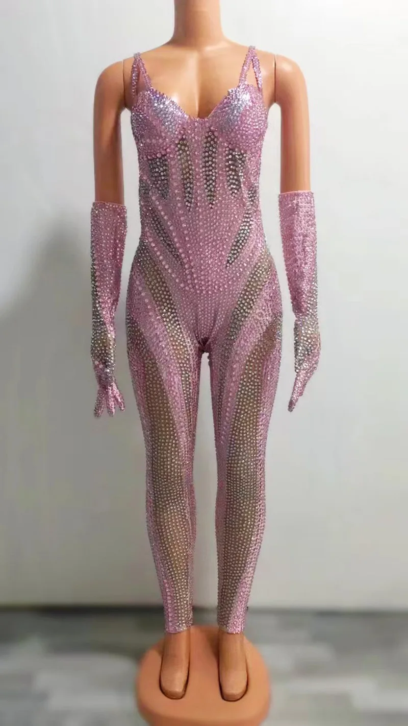 Sparkly Strass OutfitBodysuit Golves Verjaardag Sexy nachtclubDanskostuum Avond Vier Bedrijf Feest Feest Jumpsuits