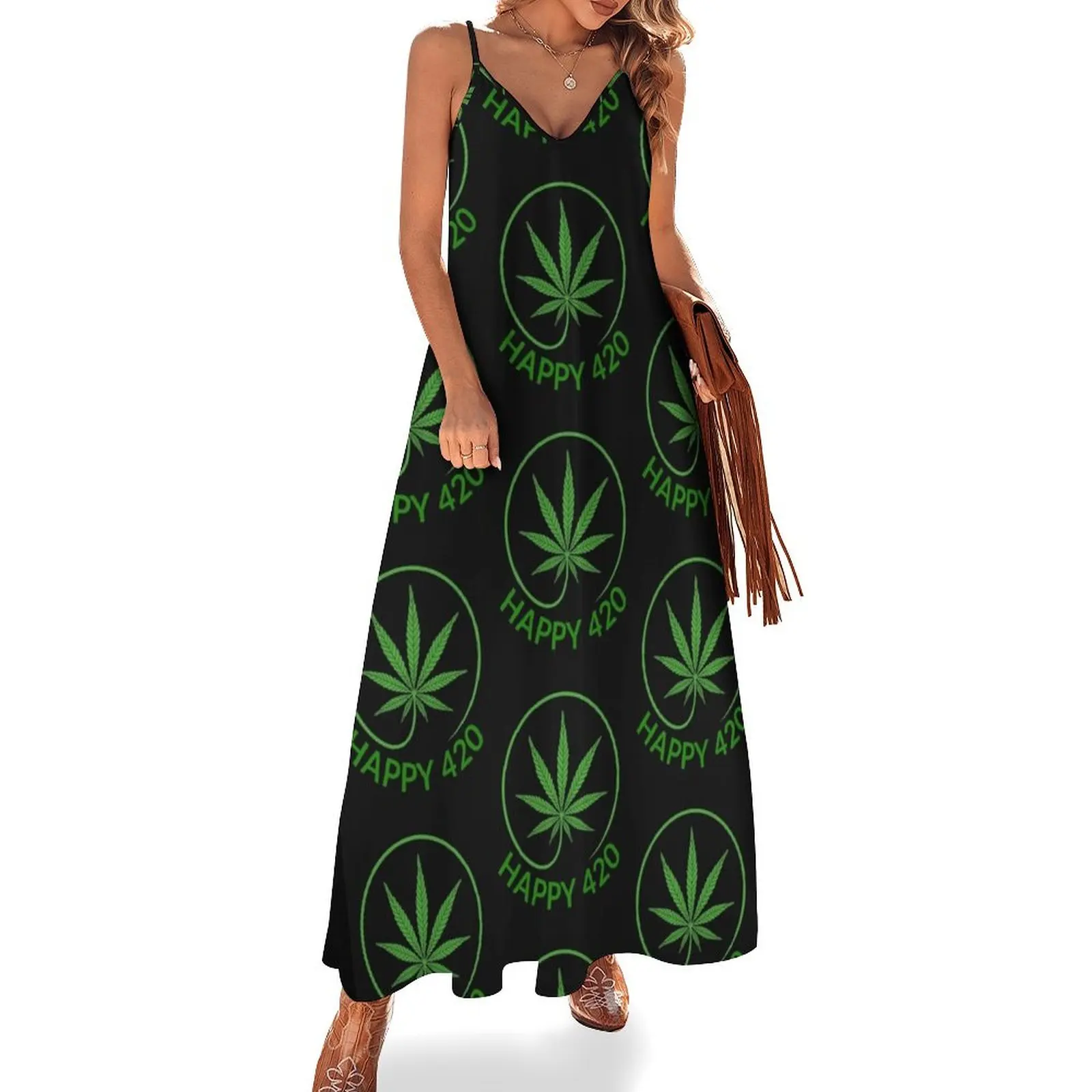 

Happy 420-gift idea for weed smoker Sleeveless Long Dress women dress elegant dress loose women's