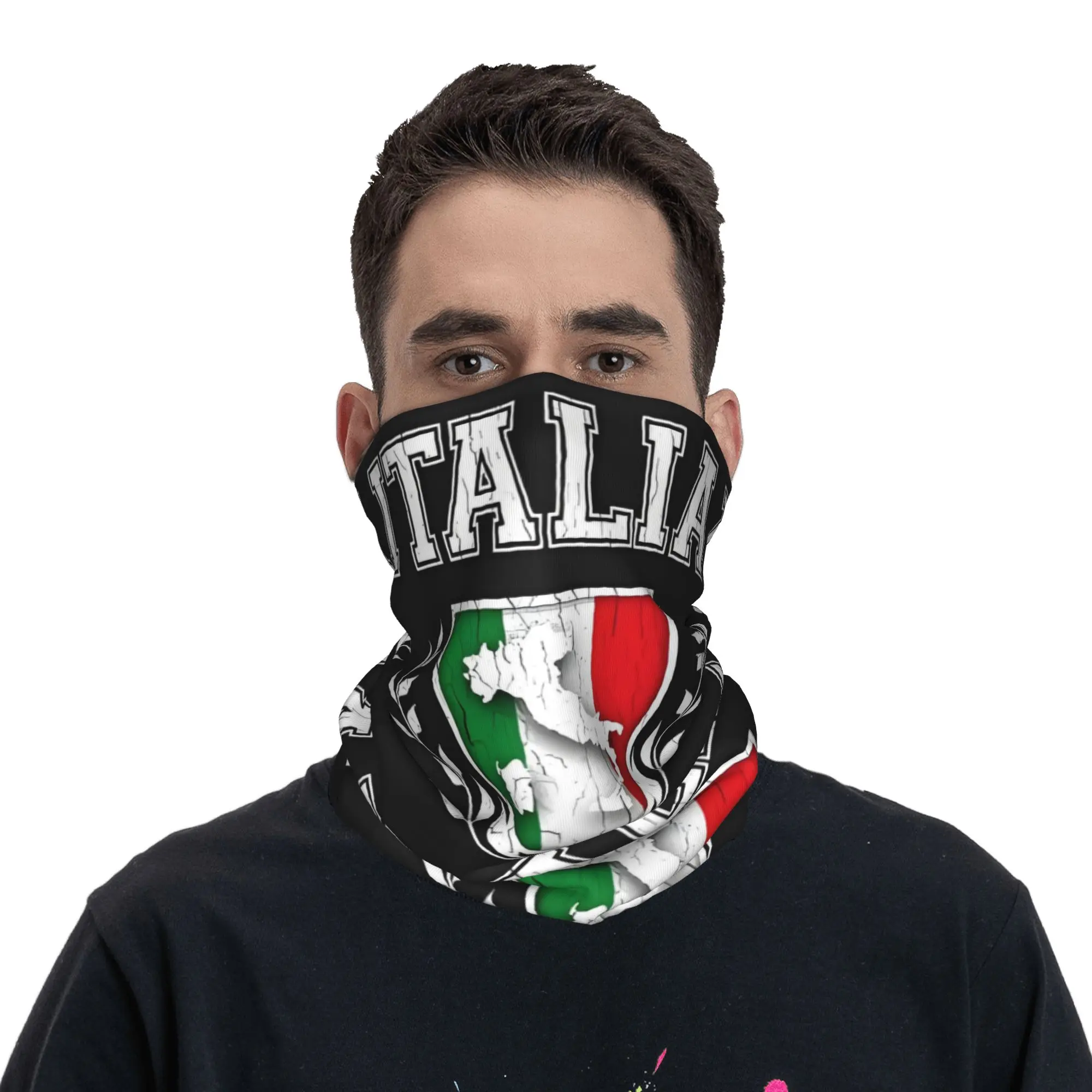 Custom Italy Flag Bandana Neck Warmer Men Women Winter Ski Tube Scarf Gaiter Vintage Sardinia Coat of Arms Face Cover view 4