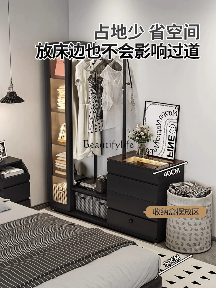 Simple Modern Floor-standing Coat Rack and Chest of Drawers Integrated Black Storage Cabinet