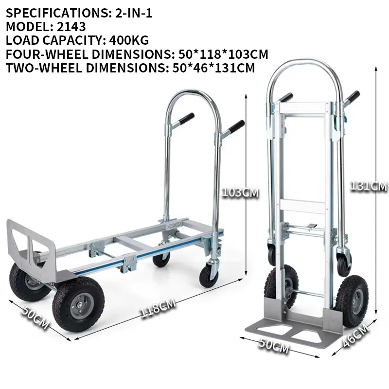 3-in-1 Multifunctional Transport Cart, 400KG Load Capacity, Telescoping Frame and Non-Slip Wheels, Aluminum Alloy Stair-Climbing