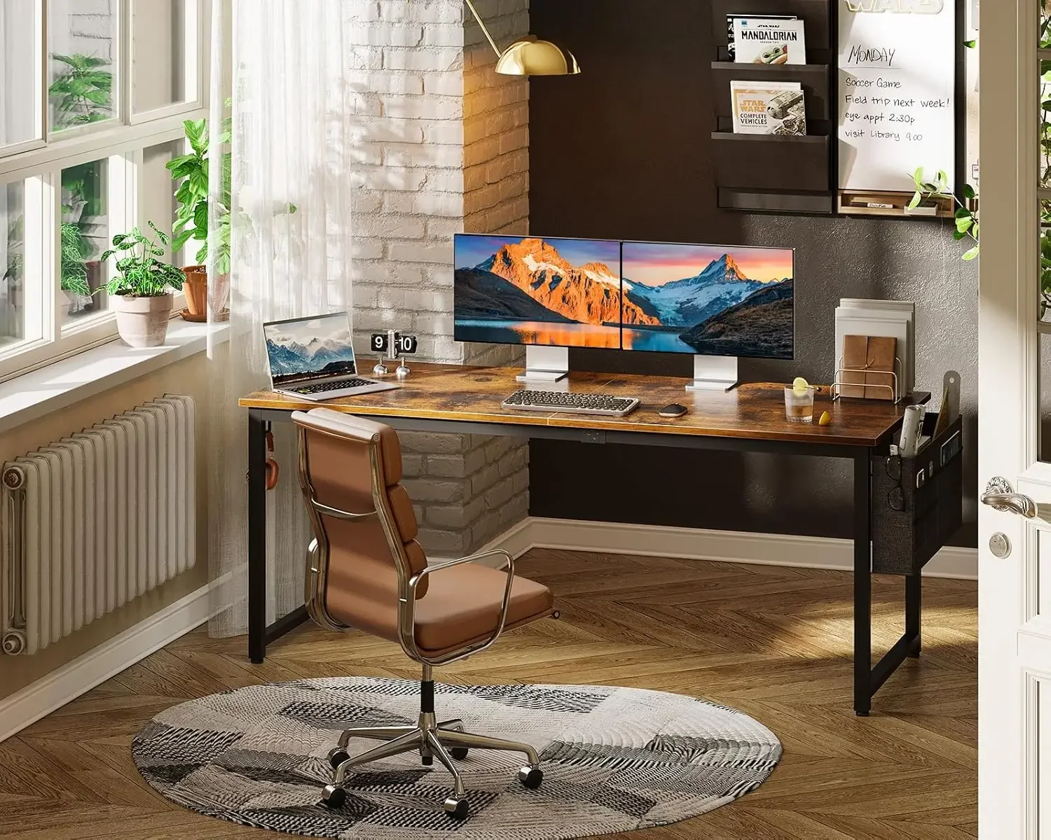 Large Office Desk, Writing Desk with Storage, Modern PC Desk Work Table with Headphone Hook for Home Office, Spliced Tabletop