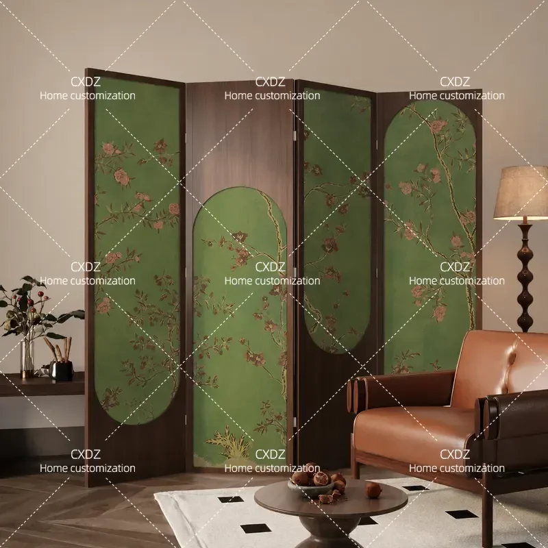 Medieval Geometric Solid Wood Screen Partition Living Room Hollow Door Folding Mobile Retro Divider