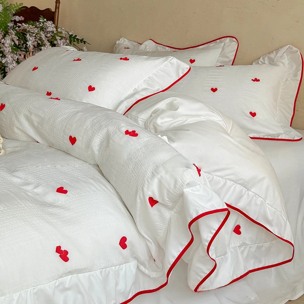 Korean Princess Style Lace Embroidery Duvet Cover King Size Bedding Set All Seasons Soft 2/3 Pcs Comforter Cover for Girl Women