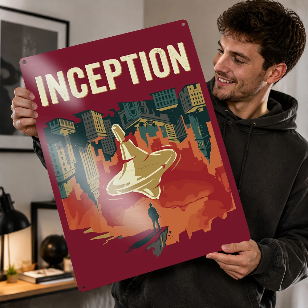 Inception Movie Illustration Aluminum Poster Personalized Metal Sign Bold Mind Bending Thriller Wall Art Ideal In Home Offices