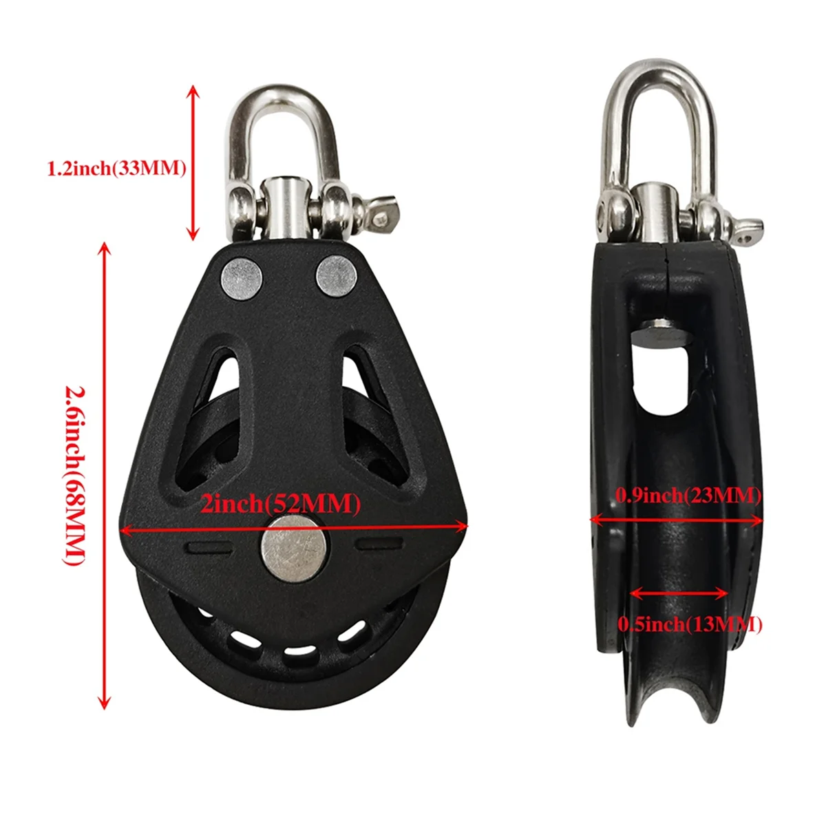 High Load Sheave Block Universal-Head Single Pulley Swivel Shackle Sailboat Plain Bearing Block Rope Runner Accessories