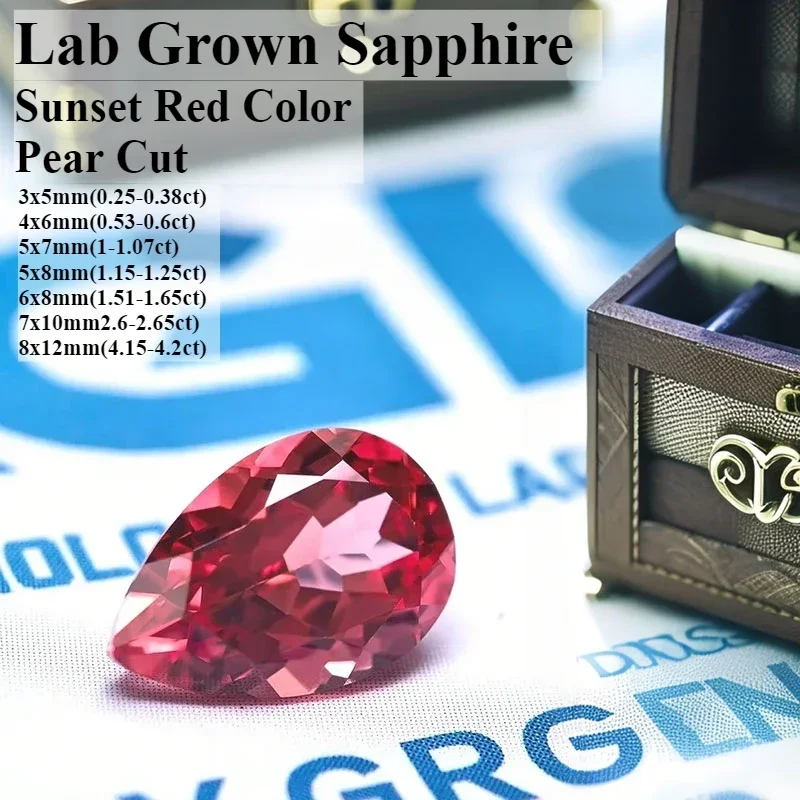 

L-Wholesale Lab Grown Sapphire Pear Shape Sunset Red Color VVS1 Diy Advanced Jewelry Making Materials Selectable AGL Certificate