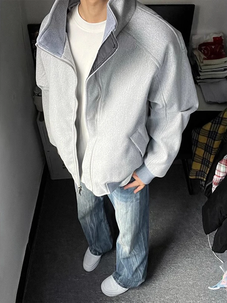 

Мужская шерстяная куртка с воротником-стойкой, хлопковая, весенне-осенняя, в уличном стиле, модный бренд, премиум-качество, свободный крой