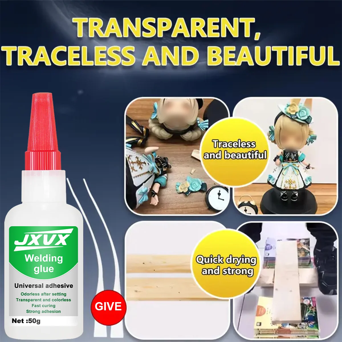 Super Oil Welding Adhesive, Waterproof, Suitable for Plastics, Wood, Ceramics and Metals, Strong Adhesion and Good Stability. A Complete Joining Tool.