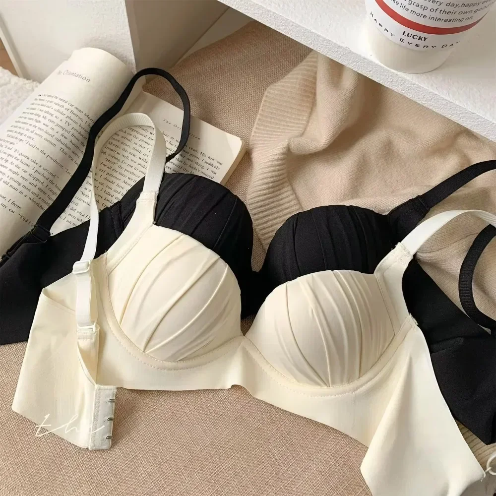 2024 New Pleated Bras Push Up Bra Small Chest No Steel Ring Wirelss Soft Bra Solid Color Sweet Seamless Woman's Bra