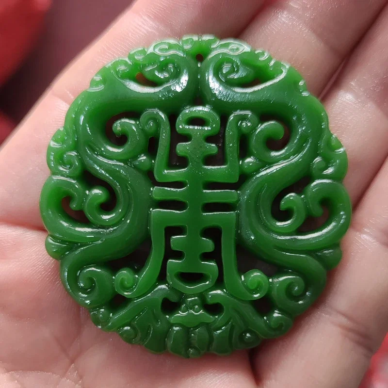الطبيعية الصينية الأخضر اليشم الجوف قلادة على شكل تنين Ruyi السلام قفل الرجال والنساء اليشم قلادة مجوهرات الأزياء تميمة محظوظ #2