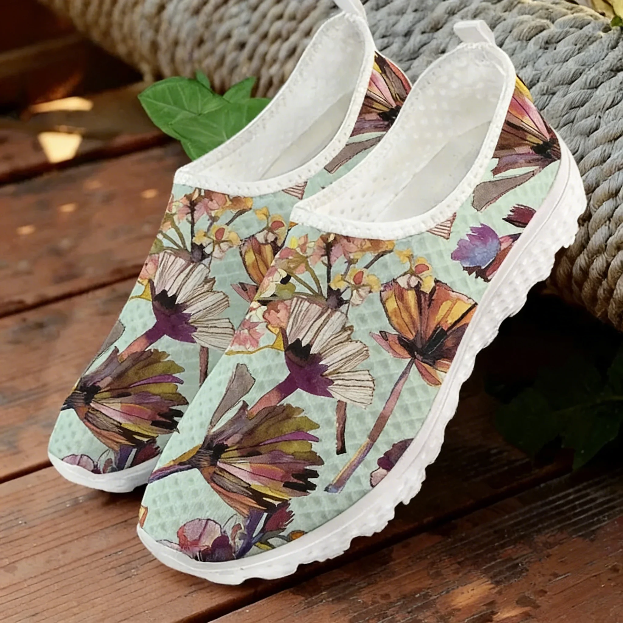 Real Dry Flower Print Women Slip On Sneakers Casual Summer Outside Ladies Flats Shoes Brand Design Female Footwear