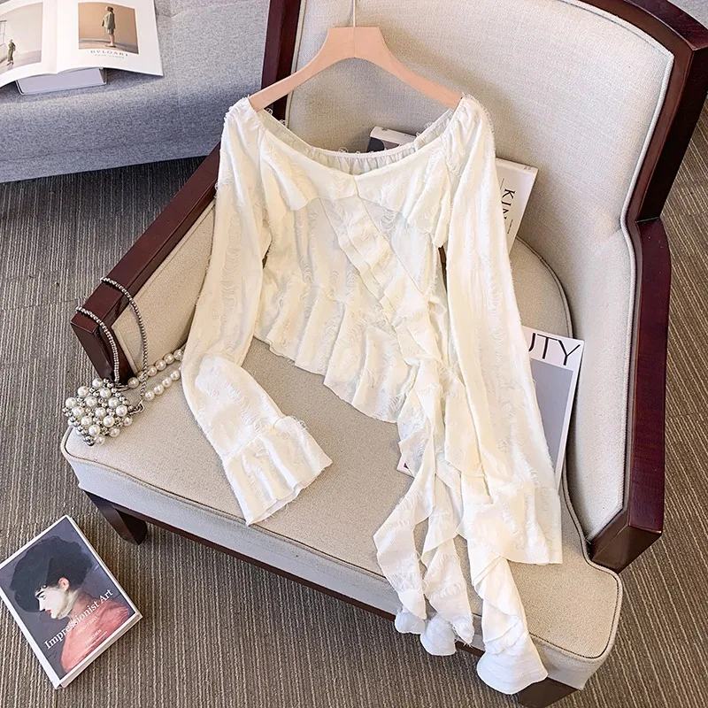 

Топ с асимметричной лентой Siren Core, шикарная женская укороченная рубашка в корейском стиле, потертый дизайн с вырезами, Y2K, эстетическая, необходимая