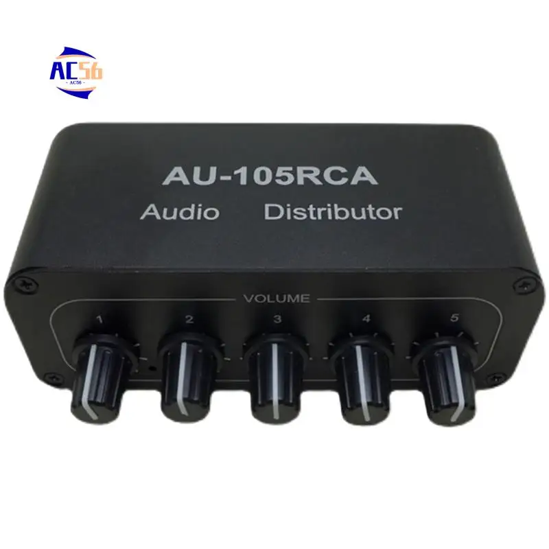 AC56-1-IN-5-OUT Hifi Stereo RCA Audio Splitter / Selector Tone Controller Portable Audio Switcher Box US Plug