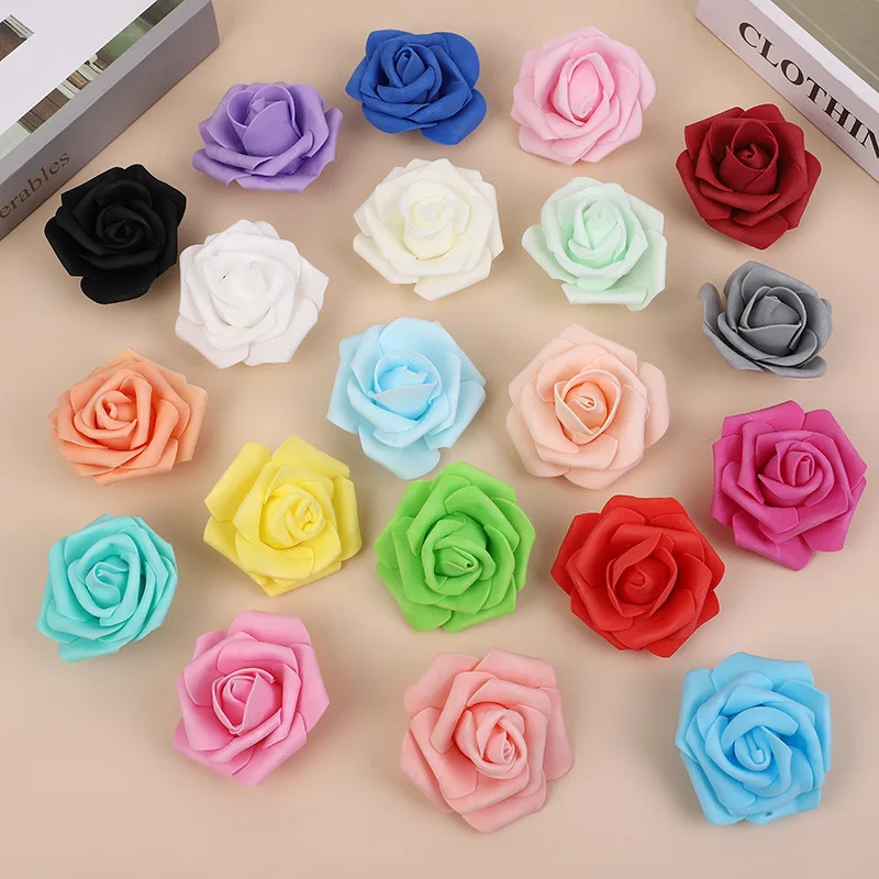 4cm 30 개/몫 큰 PE 거품 장미 인공 꽃 머리 홈 웨딩 장식 DIY Scrapbooking 화환 가짜 장식 장미