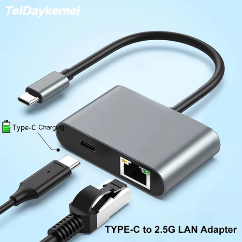 Imagen 2 del producto Tarjeta de red de 2,5 Gbps tipo C a adaptador Ethernet velocidades de carga de hasta 100 W para computadora portátil