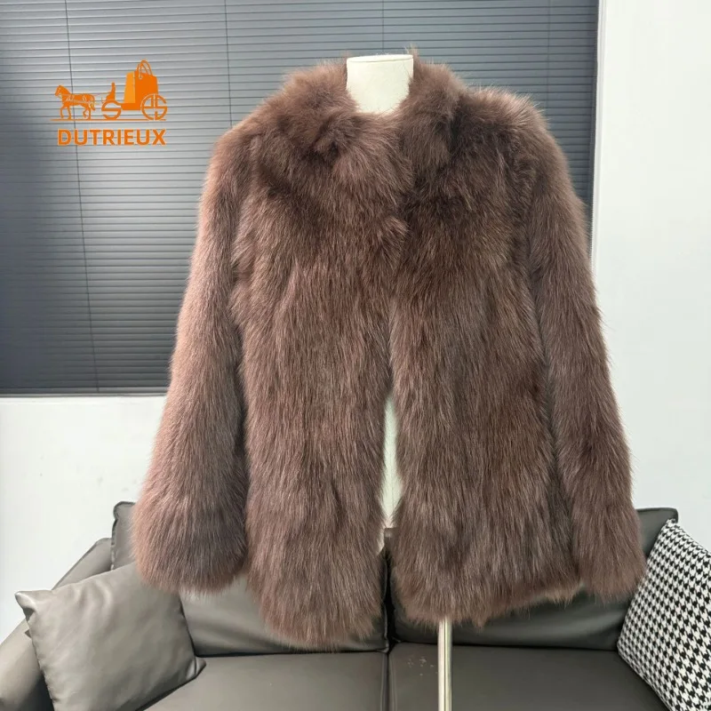 겨울 여성용 중간 길이 정품 여우털 코트, 100% 진짜 여우털, 오피스 파티 스키 패션 따뜻한 털 칼라 여성용 털 재킷