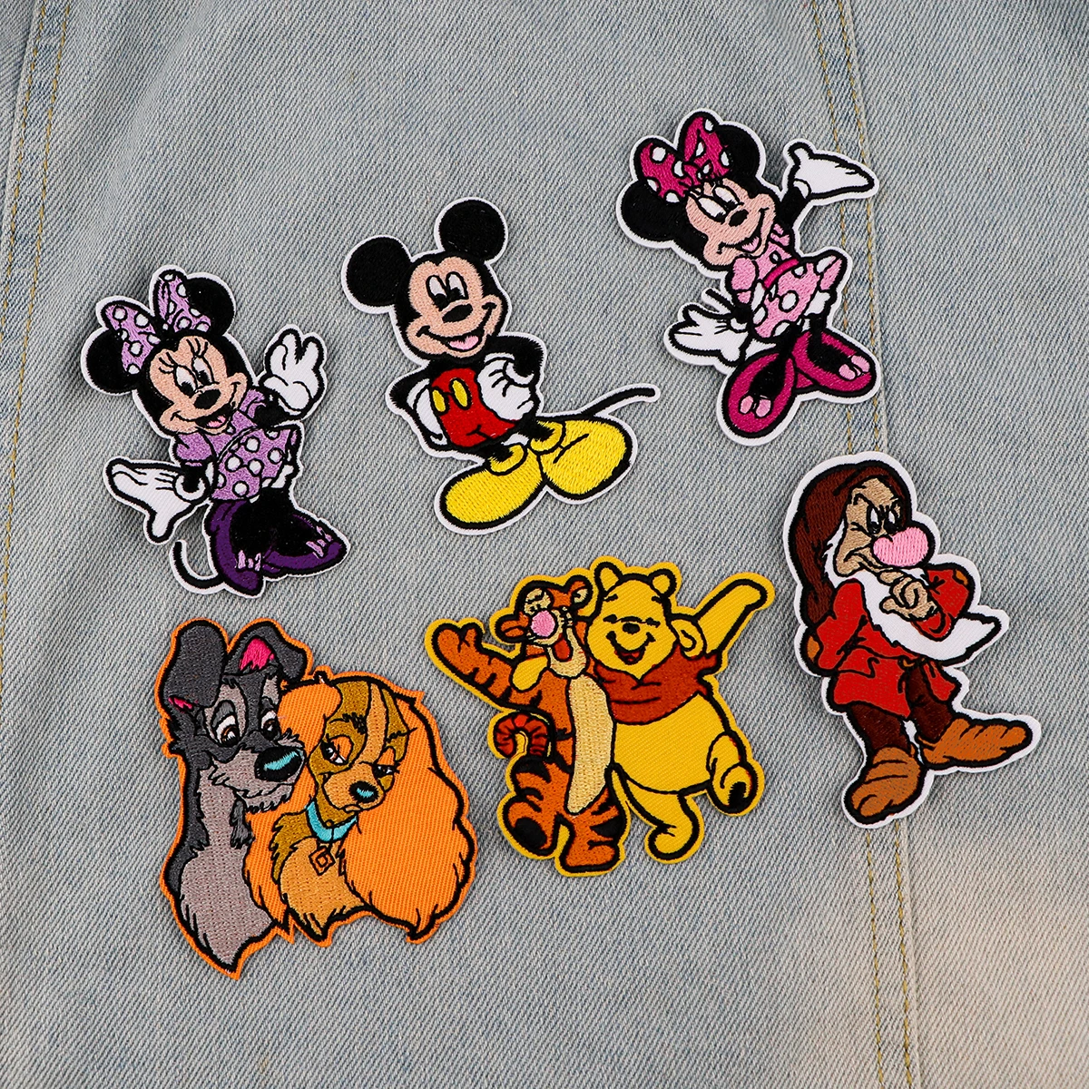 Winnie Bear Mickey Cute DIY Embroidered Iron On Patches Badges Patchwork Sewing Applique Jacket Backpack Badges