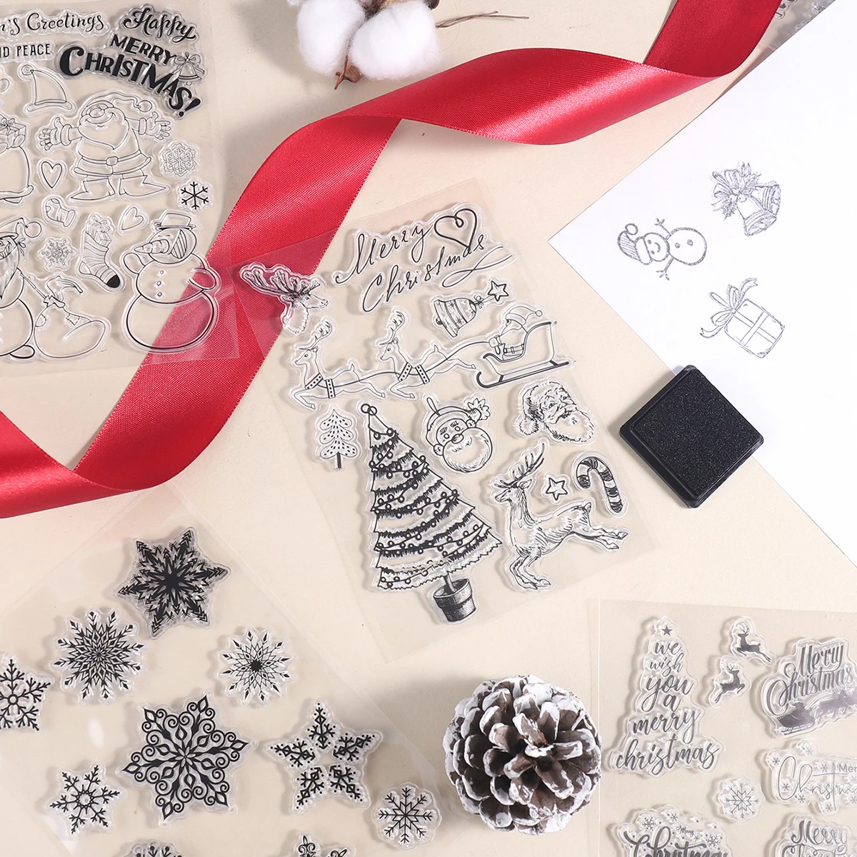 1Pc Christmas Silicone Stamp Set Merry Christmas Happy New Year Greeting Stamps for Card Making DIY Scrapbooking Craft