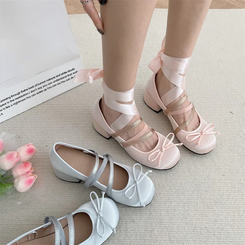 Women\'s Shoes 2023 Mary Jane Women\'s High Heels Fashion Party Pumps Women Elegant Butterfly-knot Shallow Shoes Ladies