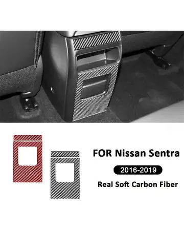 For Nissan Sentra 2016-2019 Carbon Fiber Auto Rear Air Outlet Storage Box Panel Protect Anti-Kick Cover Frame Decoration Sticker