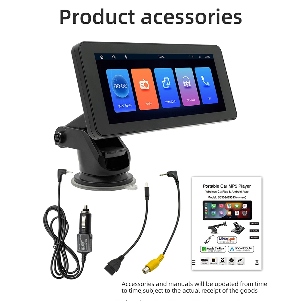 Portable Car Stereo Wireless For Carplay Android Auto RF Transmission USB Reading MP5 Player With Telephone Projection Function