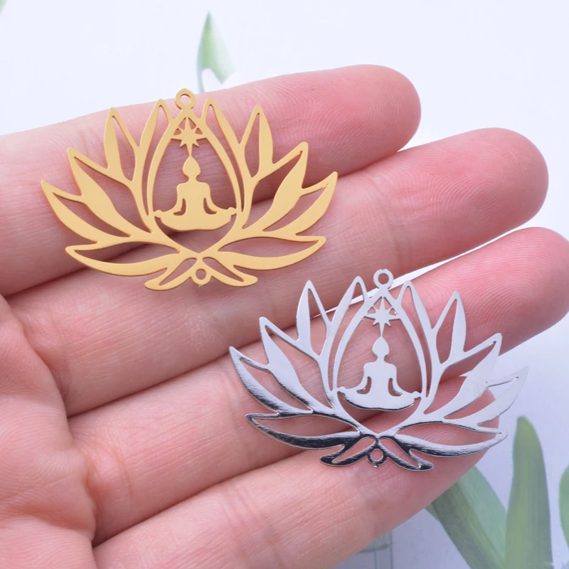 6pcs  38*25mm Brass Gold Color Lotus Charms Brass Jewelry Accessories supplier