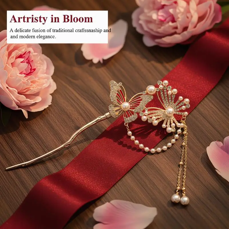 Classic Alloy Butterfly Tassel Hairpin for Women Floral Theme for Graceful Appearances