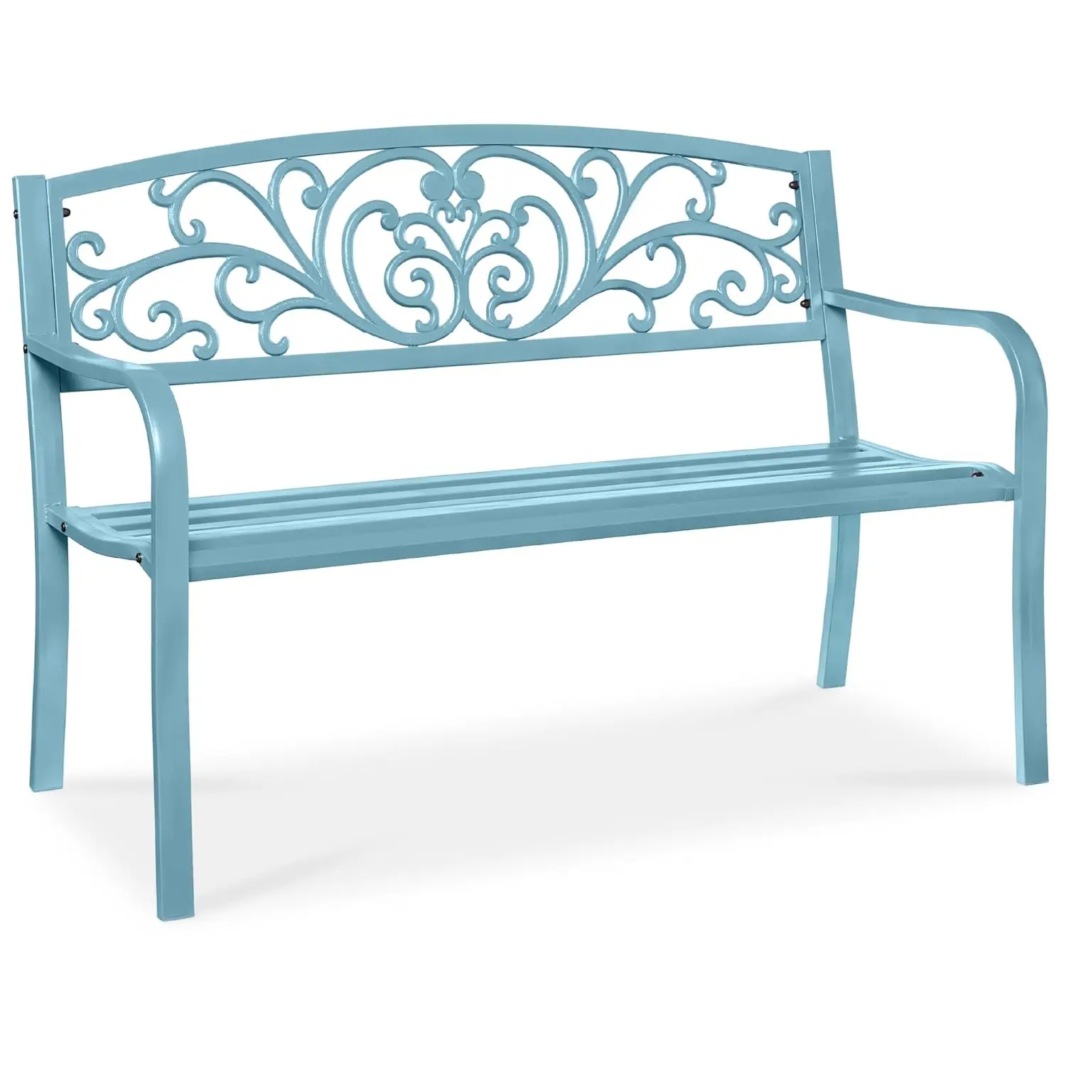 

Steel Outdoor Garden Patio Bench Floral Backrest Slatted Seat Lawn Park Deck, Custom