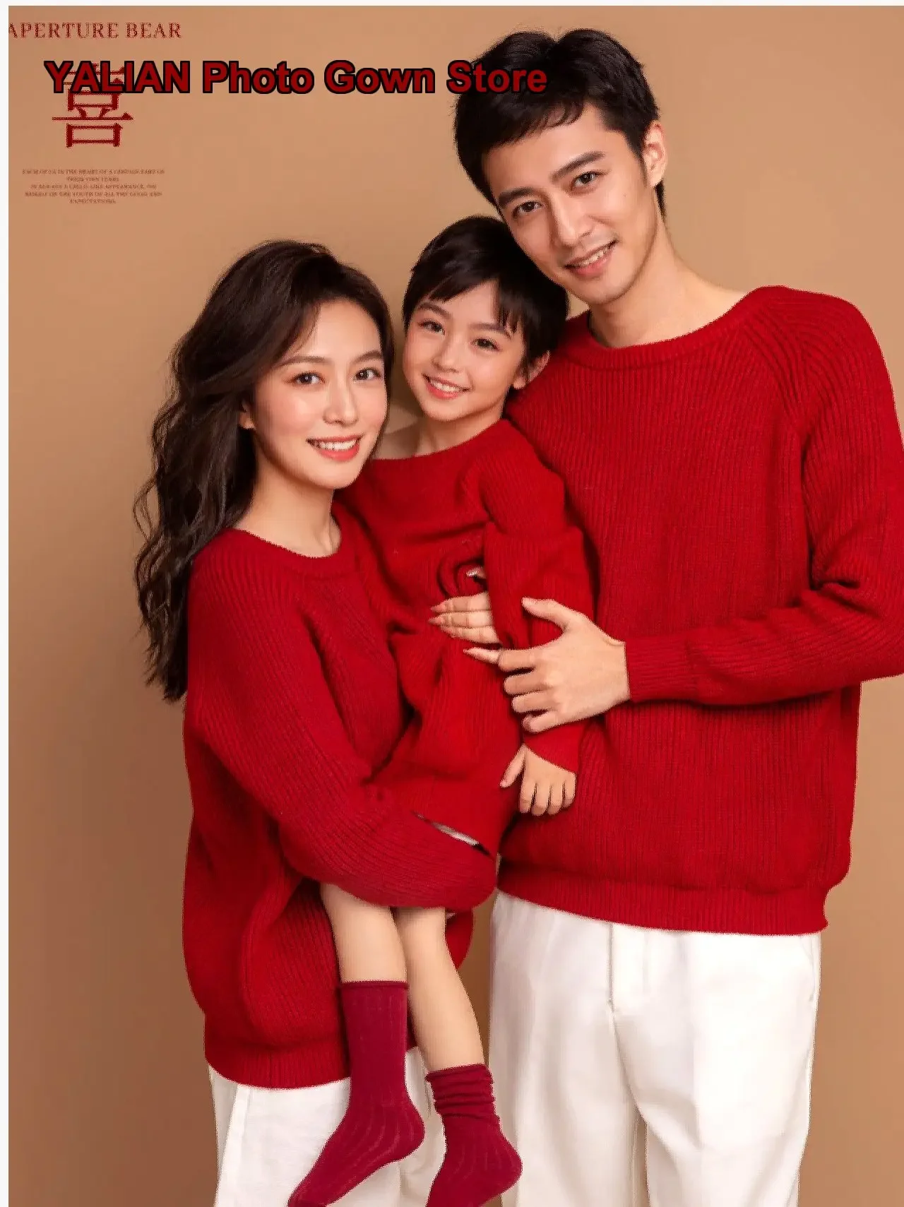 Family Three Autumn Winter Festive Parent-Child Outfit Mother Daughter Chic