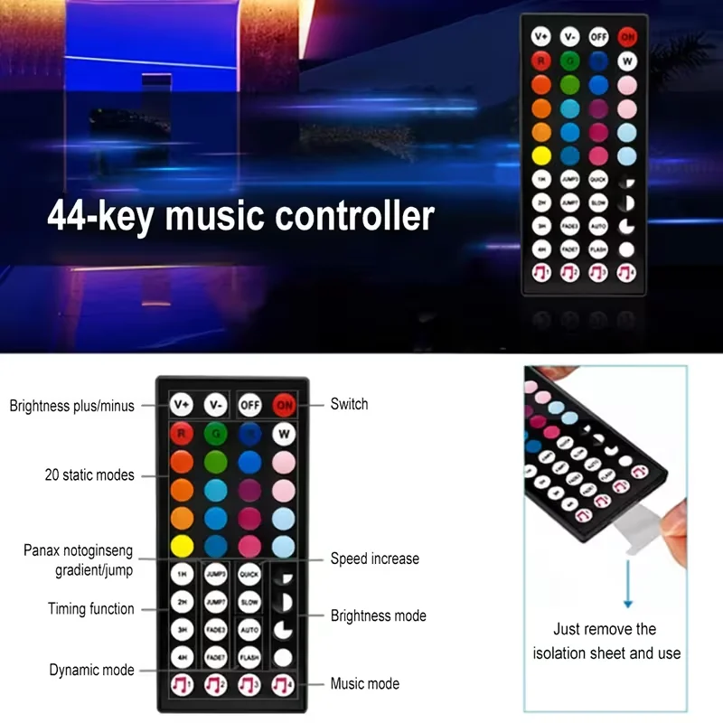 Color RGB 5050 LED Strip Bluetooth Tape Decor for Room 44Keys Remote Control Music Sync TV Backlight Lighting Cветодиодная лента