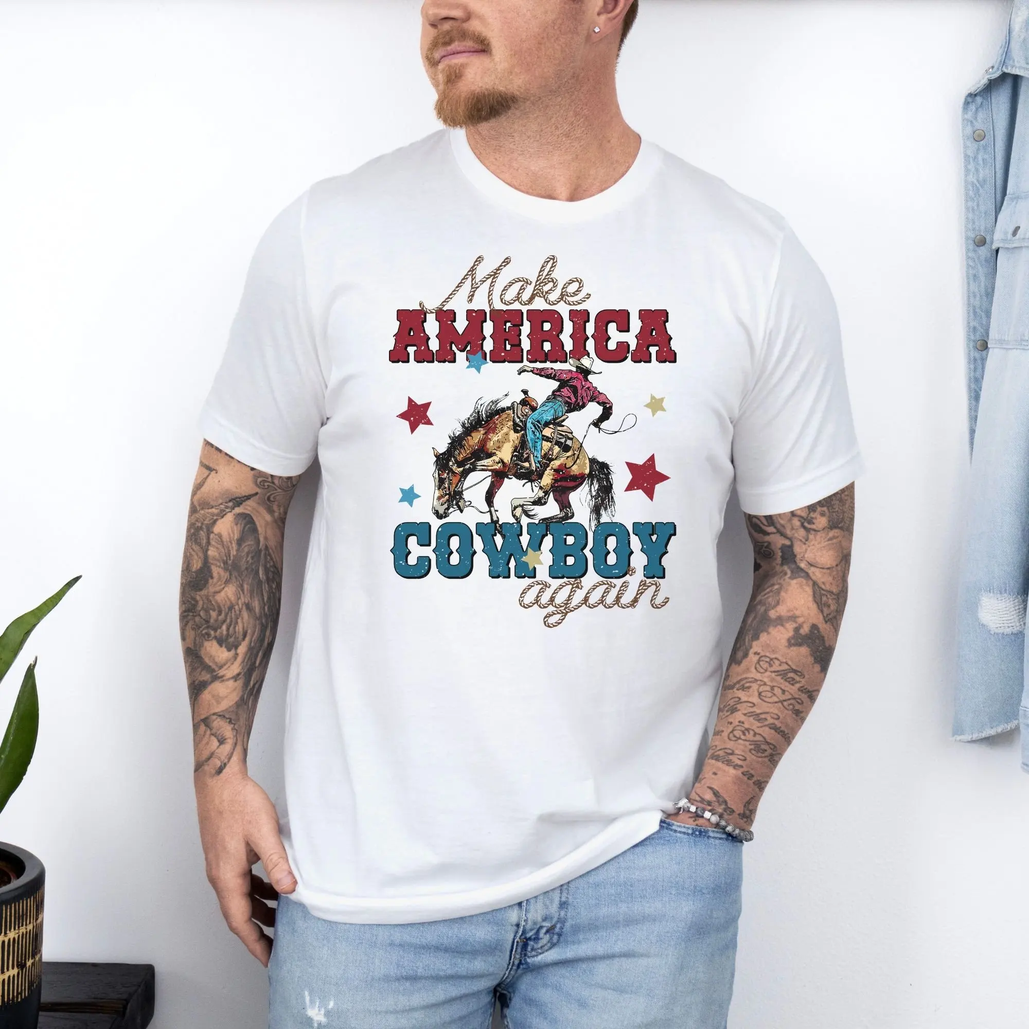 Make America Cowboy T Shirt American Patriotic USA TourisT Independence Day Western Rodeo