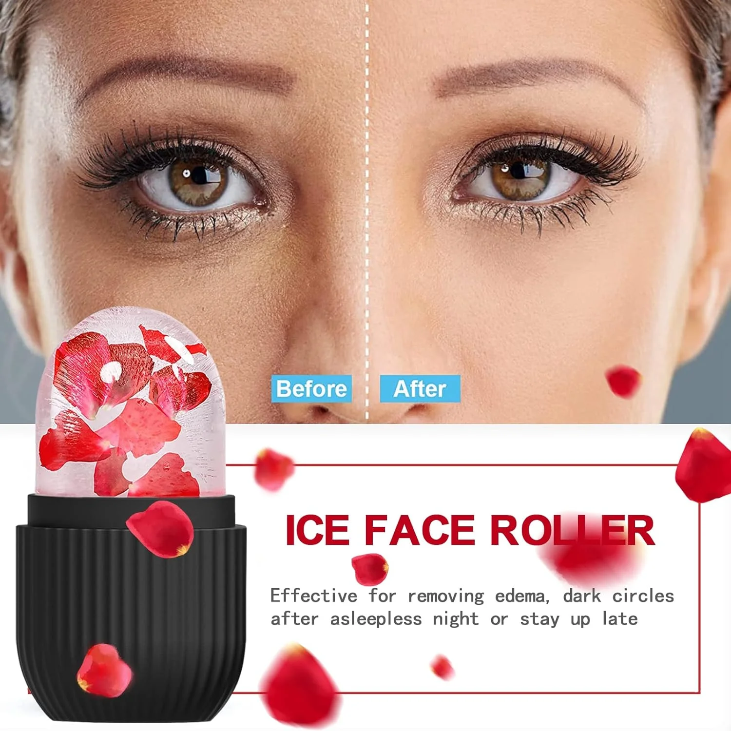 Ice Cube Roller Massager for Face, Eyes and Neck  Conditioning and Skin Care,-Puff Eye Bags, Migraine Pain,Reusable Massage Sili