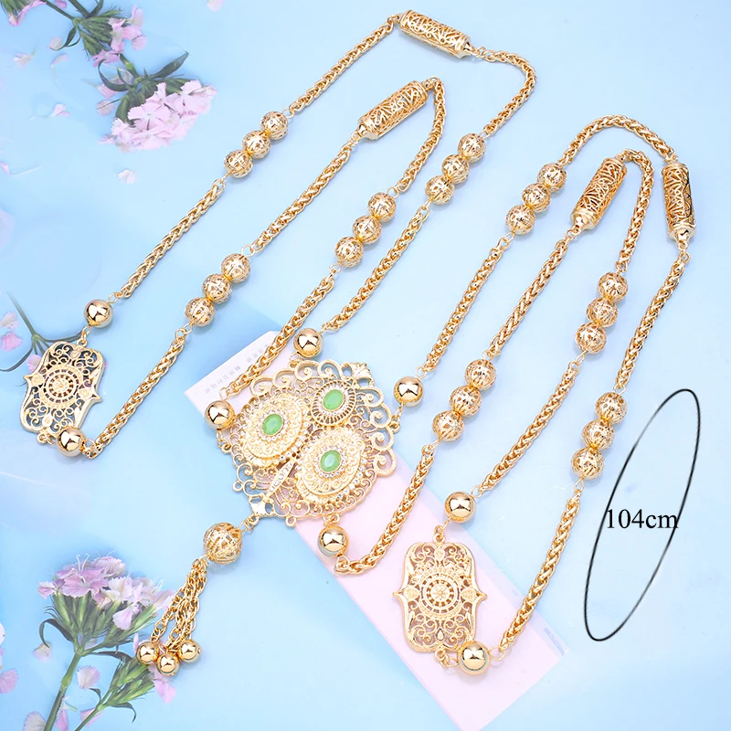 Gold Plated Moroccan Bride Body Jewelry Chain with Rhinestone Middle East Wedding Back Shoulder Chain for Women Ethnic Jewelry