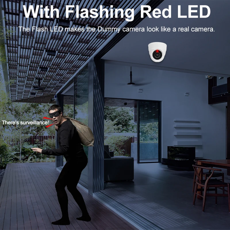 Fake Conch Dome Dummy Camera Flashing LED Simulation CCTV, Simulation Camera No Wiring Easy Use Home Office Security