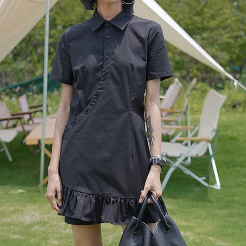Shirt Collar Dress 2024 New Summer Design Little Black Dress China-Chic Style  birthday dress for women