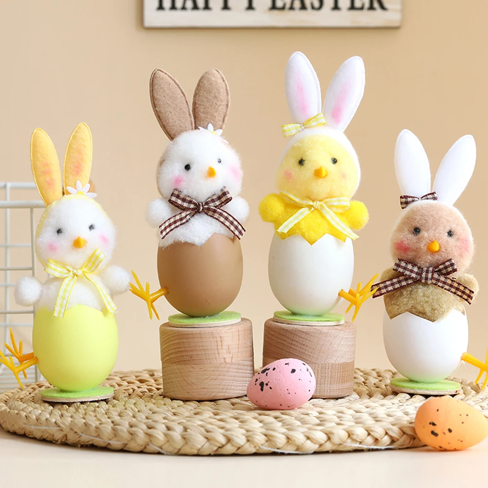 Easter Cute Plush Rabbit Ears Eggshell Chick Ornaments Home Garden 2024 Spring Happy Easter Party Decoratio Kids Birthday Gift