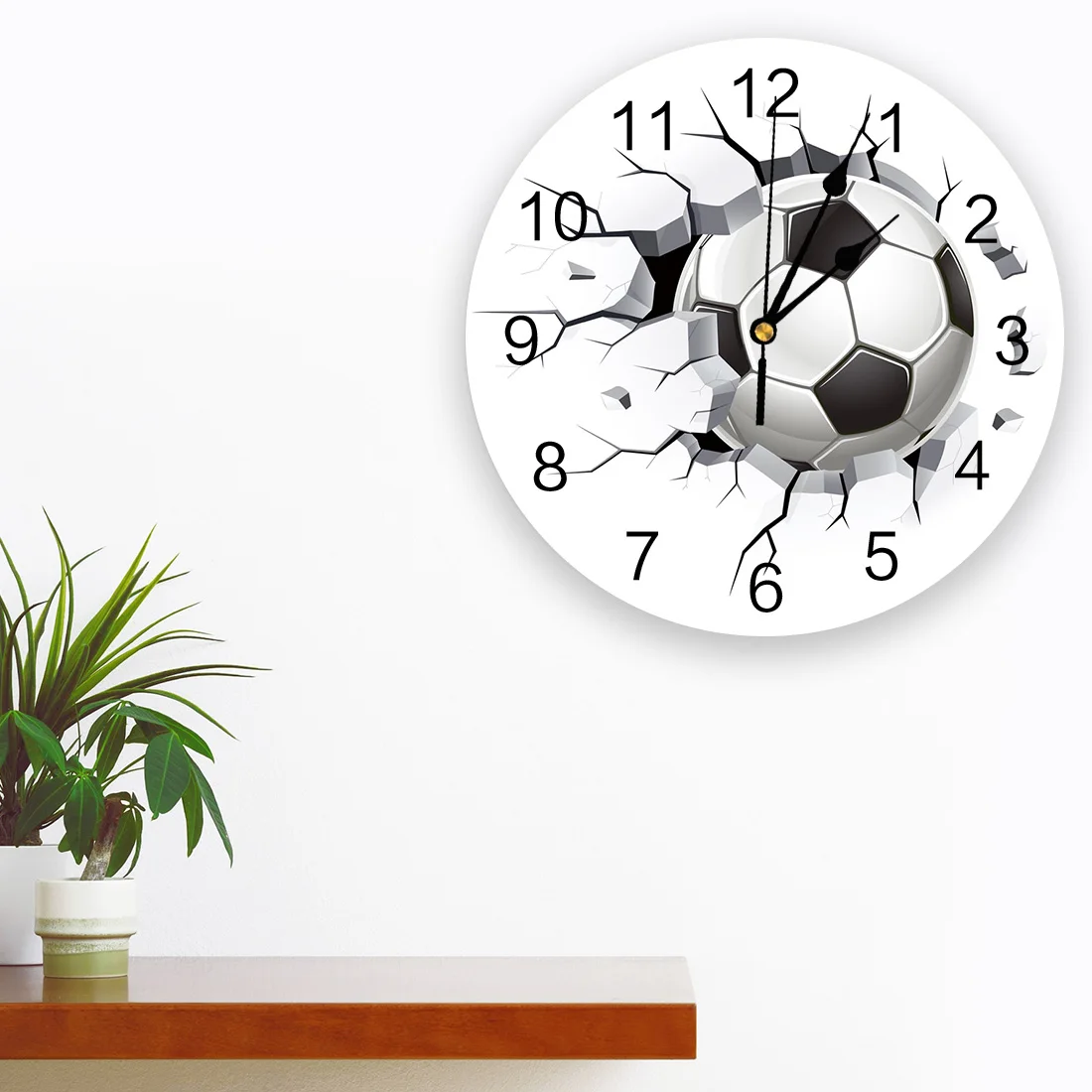 Football Wall Crack Clock Living Room Home Decor Large Round Wall Clock Mute Quartz Table Clock Bedroom Decoration Wall Watch