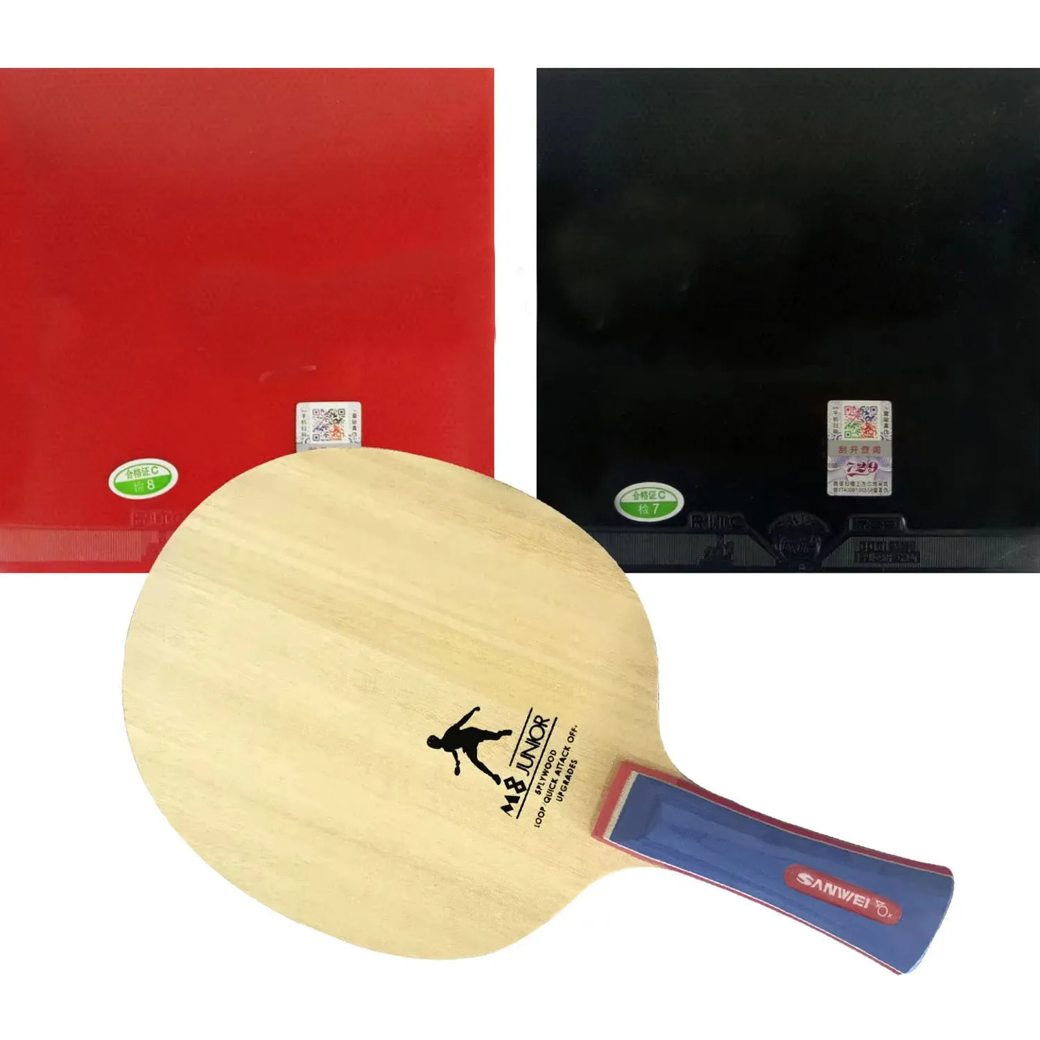 Pro Combo Schläger Sanwei M8 mit 2x 729 Allgemein-Tischtennisbelag mit Schwamm für einen Schläger, Long Shakehand FL – Detail 1