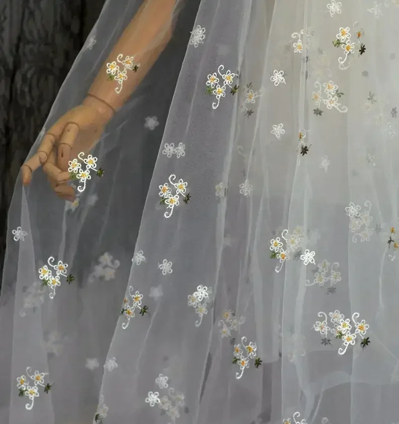 

5 Colors White yellow Flower embroidery Lace Fabric small Floral tulle For Girl Dress Tutu Dress Wedding Dress Bridal Veil