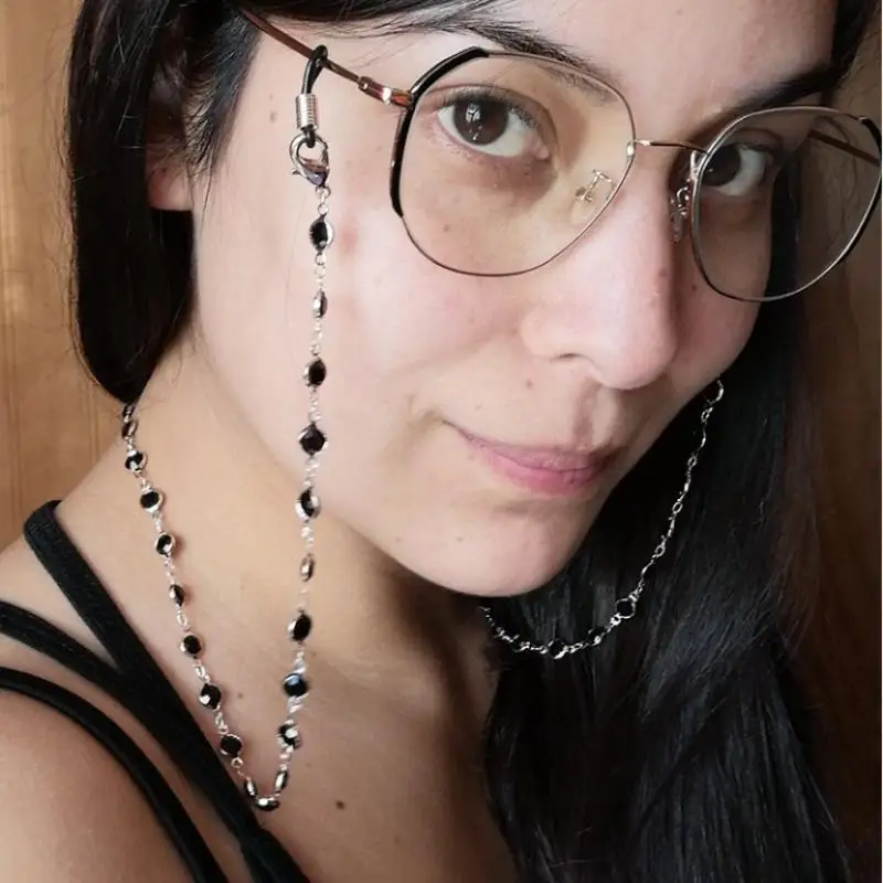 Modische Brillenkette mit Imitations-Strasssteinen für Damen, Gesichts-Accessoires, Sommer-Perlen-Brillenkette, Silikon-Schlaufen, Casual-Schmuck – Detail 10