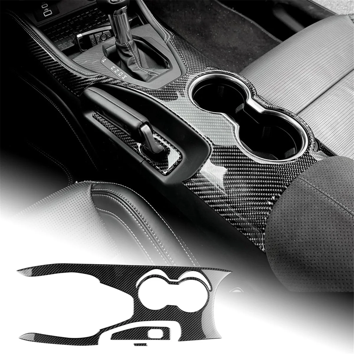 

Carbon Fiber For Ford Mustang GT 2024 2025 Center Console Gear Shift Cup Holder Trim Accessories ,Mechanical Handbrake