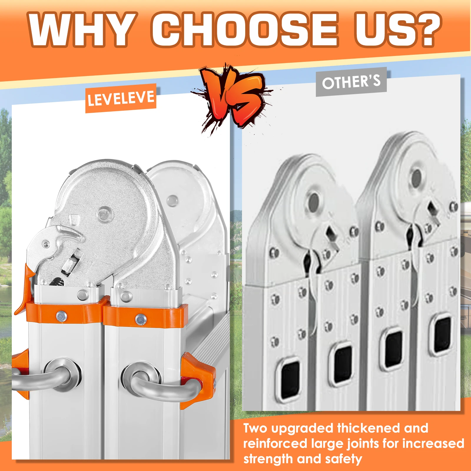 سلم بإطار من LEVELEVE، سلم متعدد الأوضاع بطول 17 قدم مع قضيب تثبيت وعجلات، تحميل أمان 330 رطلاً