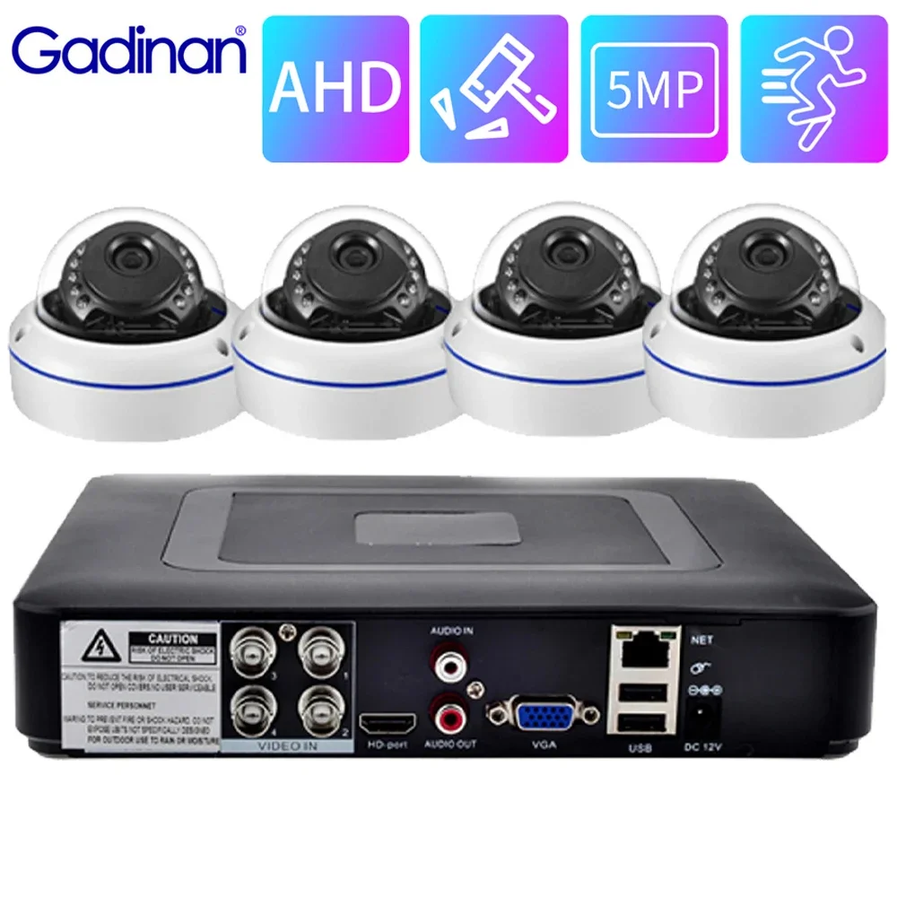 Gadinan 5MP 1080P AHD 4CH CCTV System Camera Kit 5-in-1 Video Recorder Monitoring Outdoor Security Protection Video Surveillance