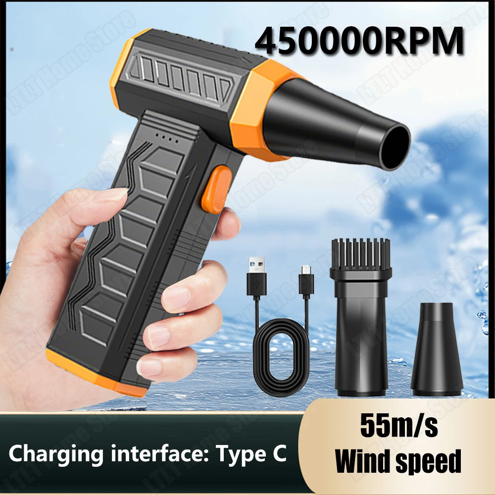 

Type-C Charging Turbo Jet Fan 450000RPM Car Fan 2 Outlet Nozzles Portable Blowing Snow Cleaning Blower Tool Electric Air Duster