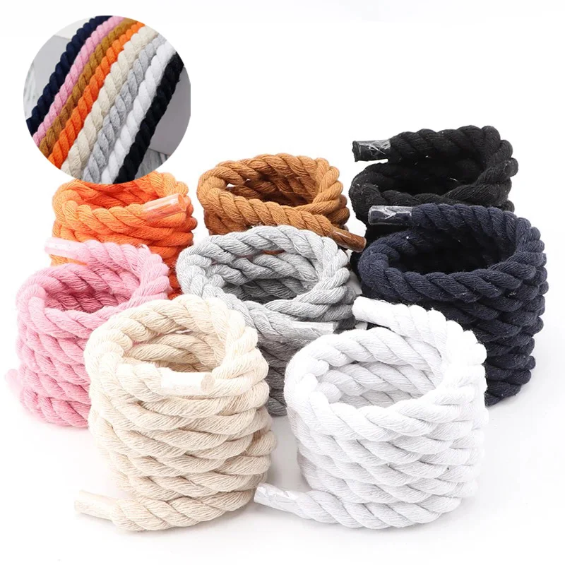 New 10MM Width Cotton Shoelaces Round Thick Rope Laces Fashion Canvas Shoes Lace Accessories Shoestring Uni