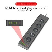 EU Plug Power Strip Multiple Independent Control Outlet Sockets 2m Extension Cord Electrical Socket with 4 USB 2 Type-C Ports